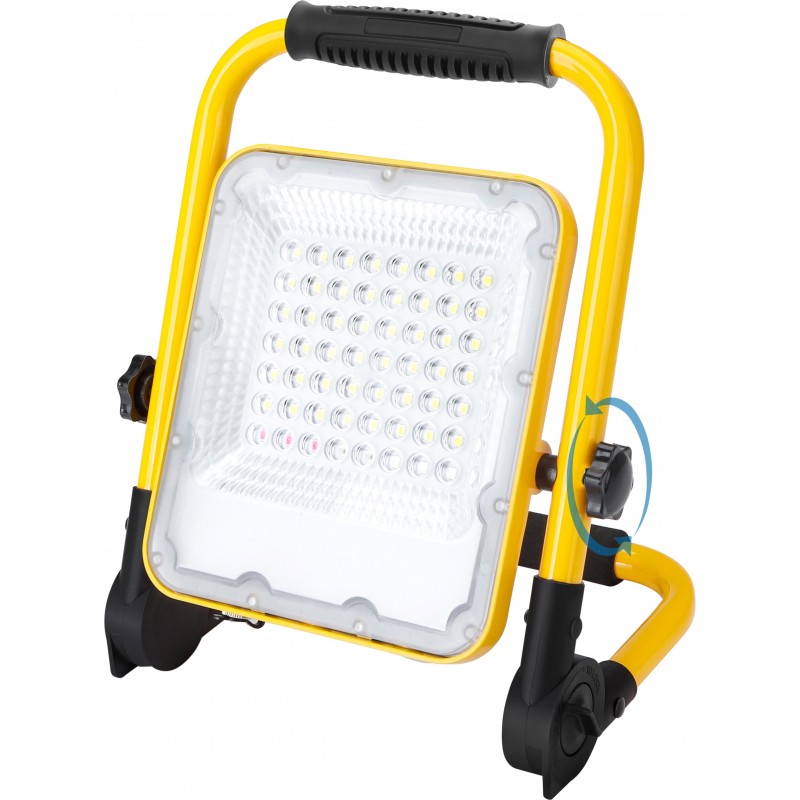 39,95 € Free Shipping | Flood and spotlight 30W 6500K Cold light. 28×22 cm. Work Focus. Portable LED. 360º swivel. Waterproof. Folding stand. SOS function. USB rechargeable Aluminum. Yellow Color