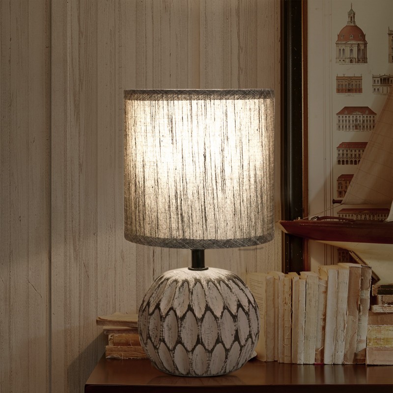 14,95 € Free Shipping | Table lamp 40W 26×14 cm. Bedside table Retro and vintage Style. Ceramic. Pearl gray Color