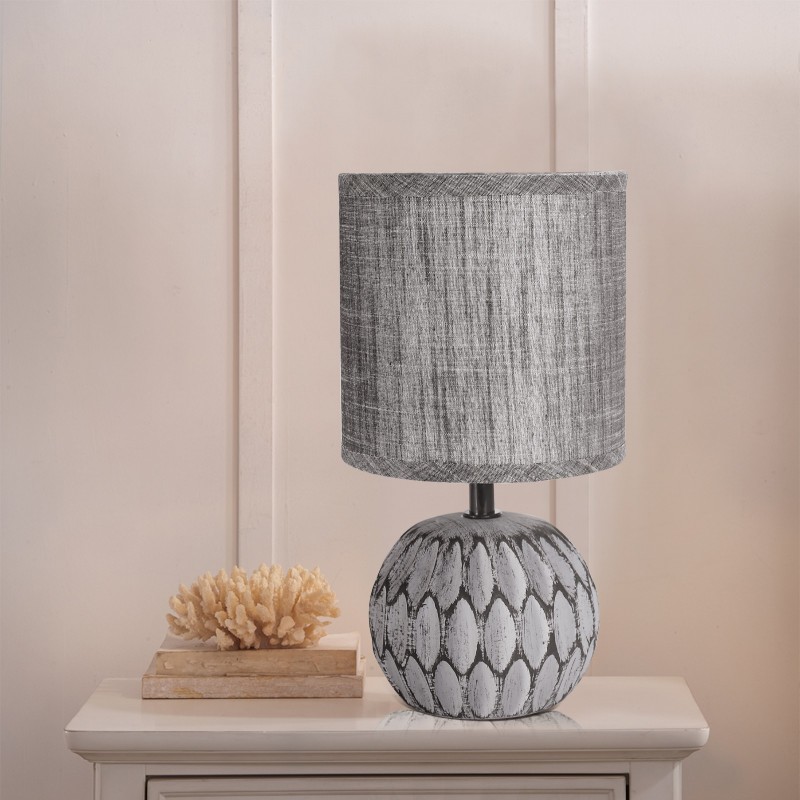14,95 € Free Shipping | Table lamp 40W 26×14 cm. Bedside table Retro and vintage Style. Ceramic. Pearl gray Color