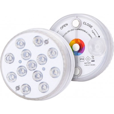 水生照明 0.3W 円形 形状 Ø 8 cm. IP68プール用の水中RGBマルチカラーLED。 13個のLED。 4つの照明モード。リモコン ポリカーボネート