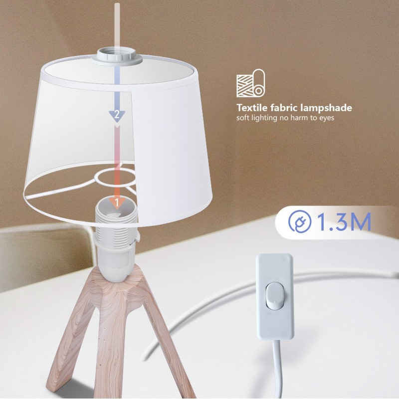 18,95 € Free Shipping | Table lamp 40W 31×18 cm. Resin bedside lamp White and brown Color