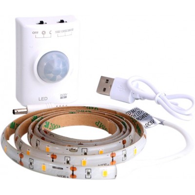 LED灯条和软管 1.5W 3000K 暖光. 100×1 cm. 灯带。运动传感器。防水的。 USB 可充电电池。自粘1米 有机玻璃