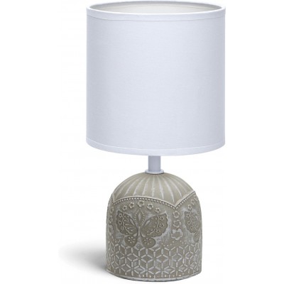 Tischlampe 40W 26×13 cm. Schmetterlinge-Design. Stoffschirm Keramik. Weiß und grau Farbe