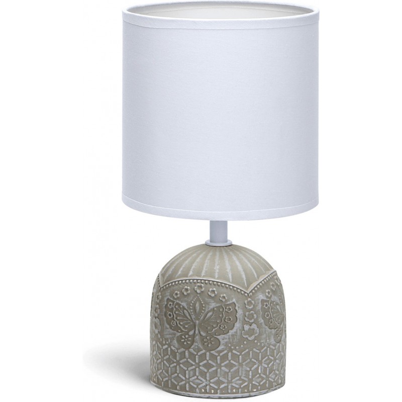 10,95 € Бесплатная доставка | Настольная лампа 40W 26×13 cm. Дизайн бабочек. тканевый оттенок Керамика. Белый и серый Цвет
