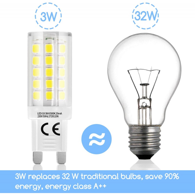 29,95 € Free Shipping | 10 units box LED light bulb 3W G9 LED 6500K Cold light. 5×2 cm. PMMA and Polycarbonate