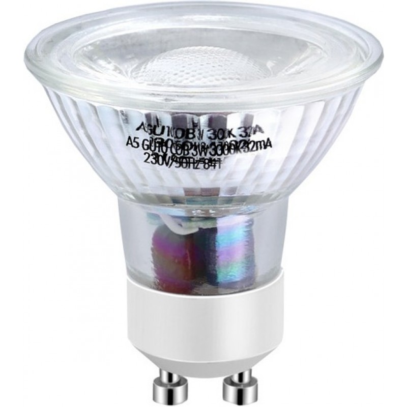 10,95 € Envio grátis | Caixa de 5 unidades Lâmpada LED 3W GU10 LED 3000K Luz quente. Ø 5 cm. Cristal