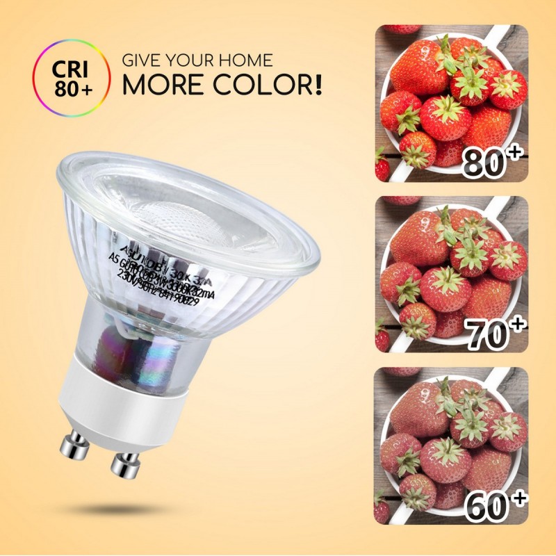10,95 € Free Shipping | 5 units box LED light bulb 3W GU10 LED 3000K Warm light. Ø 5 cm. Crystal