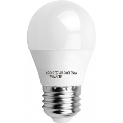 盒装5个 LED灯泡 4W E27 LED G45 球形 形状 Ø 4 cm. LED气球 白色的 颜色