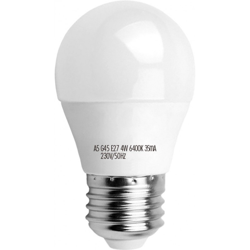 5,95 € Free Shipping | 5 units box LED light bulb 4W E27 LED G45 Spherical Shape Ø 4 cm. led balloon White Color