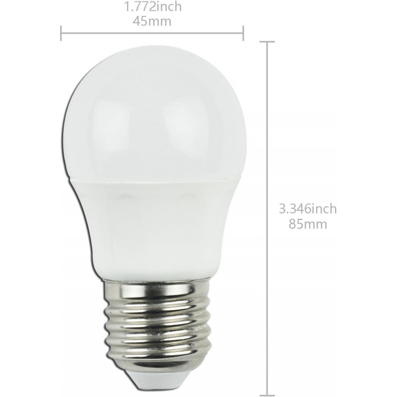 6,95 € Free Shipping | 5 units box LED light bulb 4W E27 LED G45 3000K Warm light. Spherical Shape Ø 4 cm. led balloon White Color