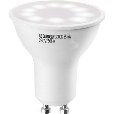 Caixa de 5 unidades Lâmpada LED 3W GU10 LED 3000K Luz quente. Ø 5 cm. Cor branco