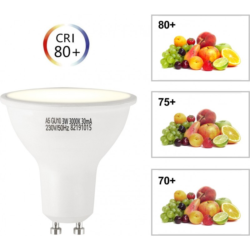 7,95 € Free Shipping | 5 units box LED light bulb 3W GU10 LED 3000K Warm light. Ø 5 cm. White Color
