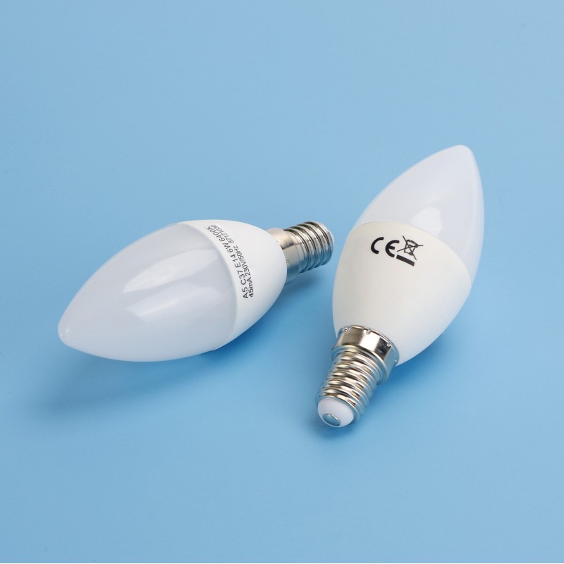 7,95 € Free Shipping | 5 units box LED light bulb 6W E14 LED C37 Ø 3 cm. LED candle White Color