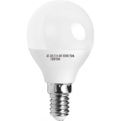 Boîte de 5 unités Ampoule LED 6W E14 LED 3000K Lumière chaude. Ø 4 cm. LED grand angle PMMA et Polycarbonate. Couleur blanc