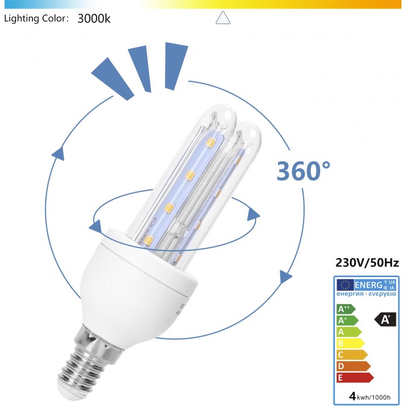 11,95 € Free Shipping | 5 units box LED light bulb 4W E14 LED 3000K Warm light. 12 cm