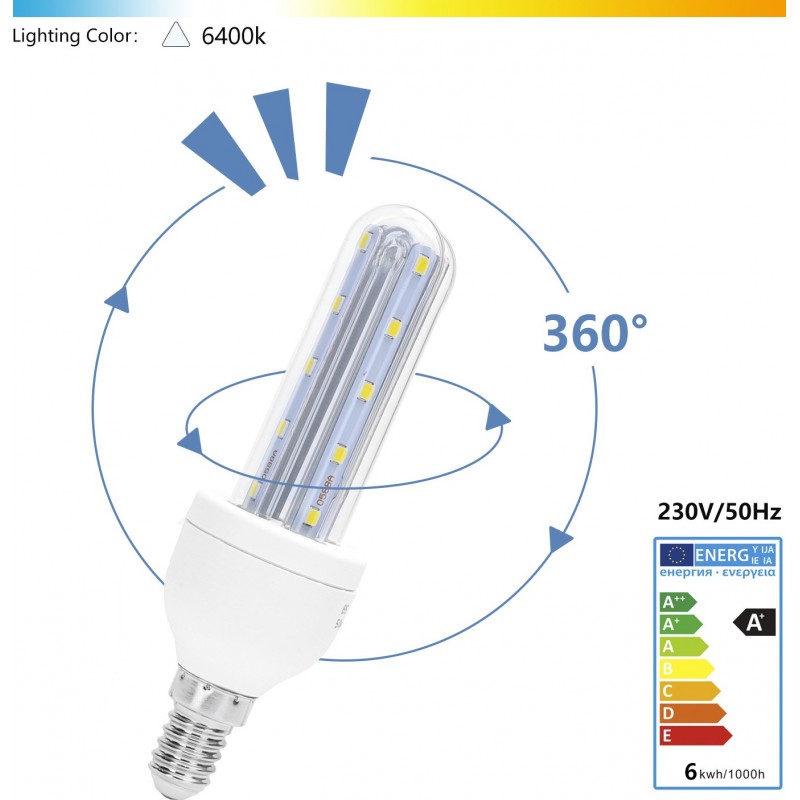 12,95 € Free Shipping | 5 units box LED light bulb 6W E14 LED 13 cm