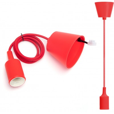 4,95 € Free Shipping | Lighting fixtures 60W 100 cm. Hanging lamp holder. E27 socket. 1 meter pendulum and ceiling mount Pmma and polycarbonate. Red Color