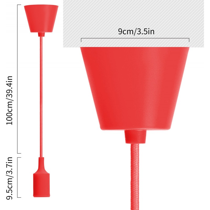 4,95 € Free Shipping | Hanging lamp 60W 100 cm. Hanging lamp holder. E27 socket. 1 meter pendulum and ceiling mount PMMA and Polycarbonate. Red Color