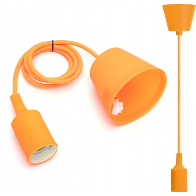 4,95 € Free Shipping | Hanging lamp 60W 100 cm. Hanging lamp holder. E27 socket. 1 meter pendulum and ceiling mount PMMA and Polycarbonate. Orange Color