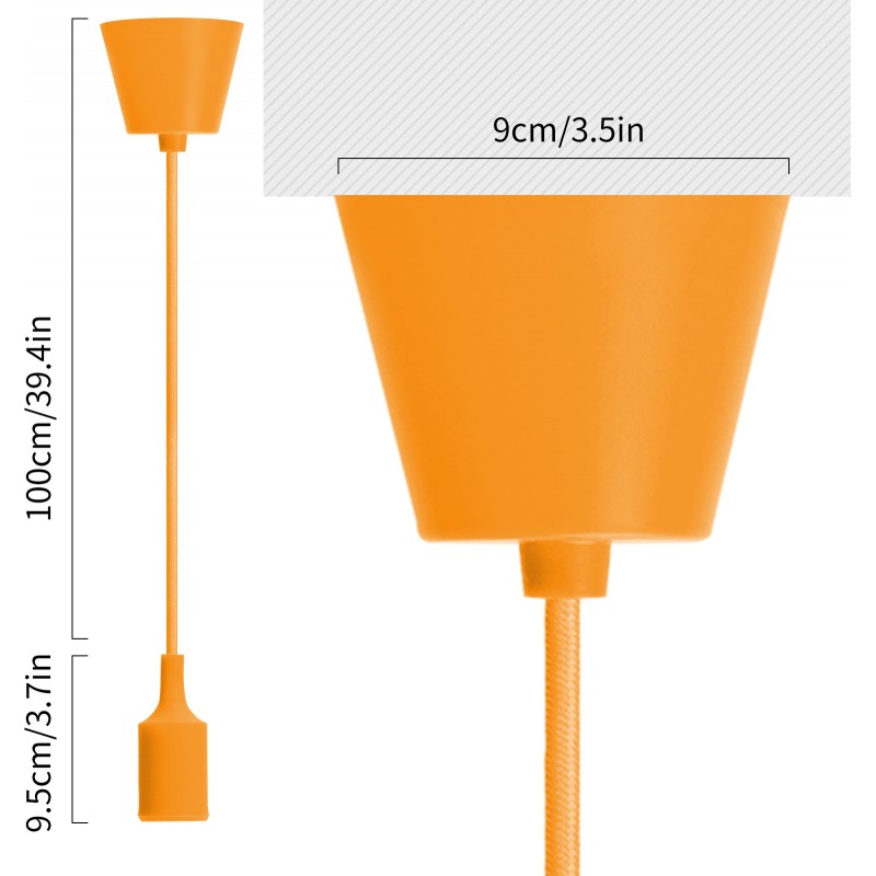 4,95 € Free Shipping | Hanging lamp 60W 100 cm. Hanging lamp holder. E27 socket. 1 meter pendulum and ceiling mount PMMA and Polycarbonate. Orange Color