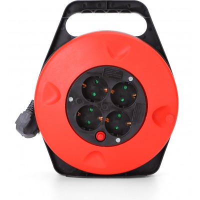 Lighting fixtures 3000W 1500 cm. Heavy duty extension cord. Rollable, retractable and anti-flammable. 4 outlets and circuit breaker. 15 meters Black and red Color