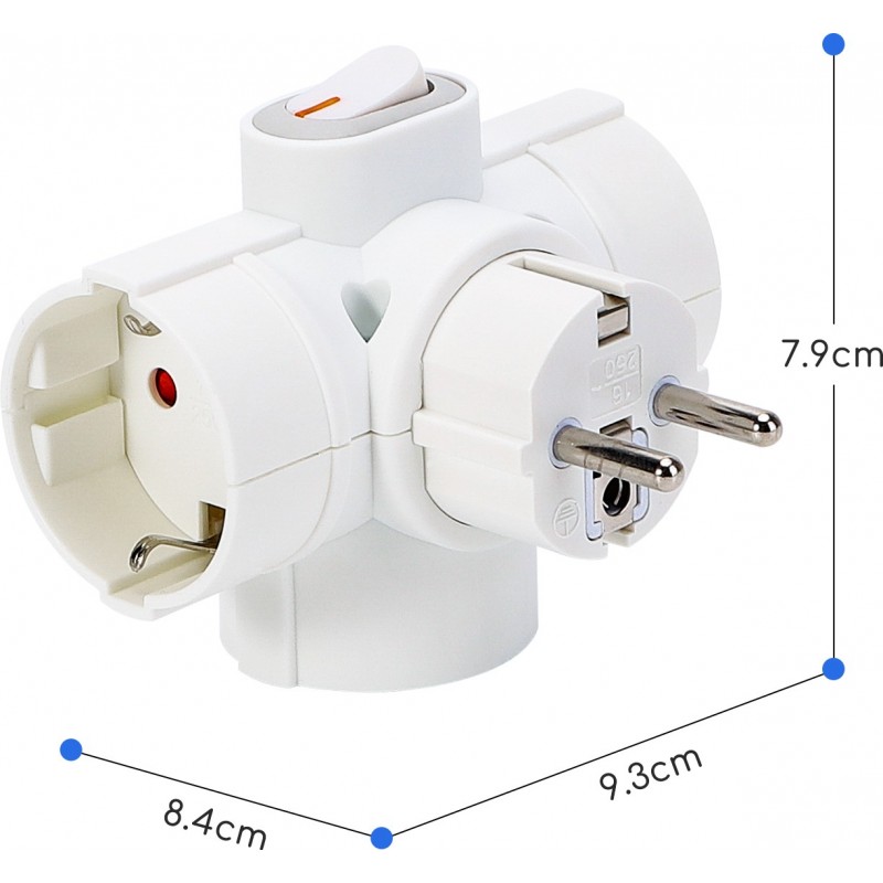 18,95 € Free Shipping | 5 units box Lighting fixtures 3680W European plug adapter with 3 sockets and switch PMMA. White Color