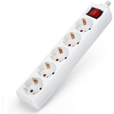 Caja de 5 unidades Accesorios de iluminación 3680W 27×5 cm. Regleta sin cable con 5 enchufes e interruptor PMMA. Color blanco