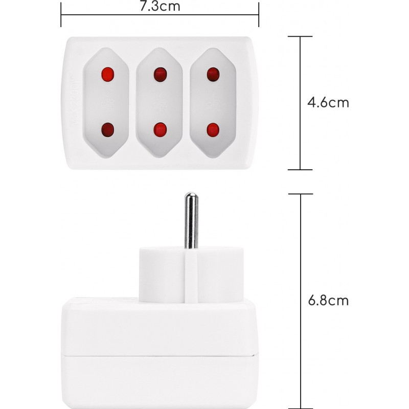 10,95 € Free Shipping | 5 units box Lighting fixtures 2300W 7×7 cm. European plug adapter with 3 sockets PMMA. White Color