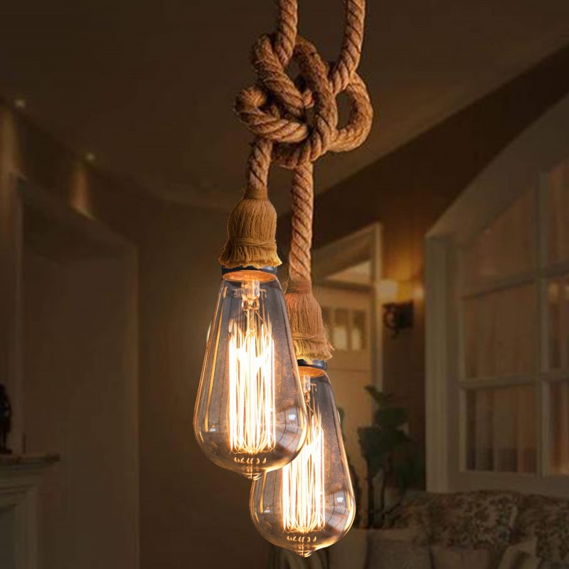 8,95 € Free Shipping | Hanging lamp 60W 100 cm. Hanging lamp holder made of hemp rope. E27 socket. 1 meter pendulum and ceiling mount Natural Color