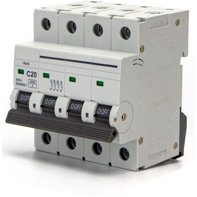 Caja de 3 unidades Accesorios de iluminación 8×7 cm. Interruptor Automático Magneto-Térmico. Disyuntor 4P 20A Color gris