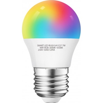 25,95 € Free Shipping | 5 units box Remote control LED bulb 7W E27 LED G45 Ø 4 cm. Smart LEDs. Wifi. RGB multi-color dimmable. Alexa and Google Home Compatible Pmma and polycarbonate. White Color