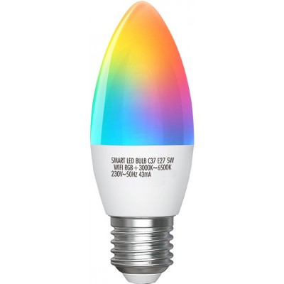 5 Einheiten Box Fernbedienung LED-Lampe 5W E27 Ø 3 cm. Intelligente LED-Kerze. W-lan. RGB mehrfarbig dimmbar. Kompatibel mit Alexa und Google Home PMMA und Polycarbonat. Weiß Farbe