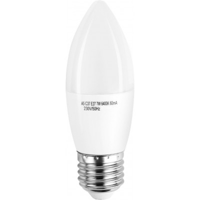 Boîte de 5 unités Ampoule LED 7W E27 Ø 3 cm. Bougie LED Couleur blanc
