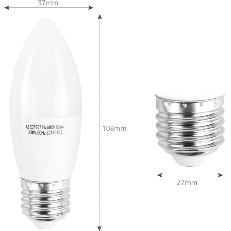 8,95 € Free Shipping | 5 units box LED light bulb 7W E27 Ø 3 cm. LED candle White Color