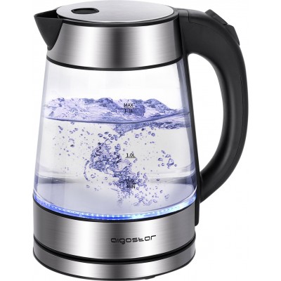 25,95 € Free Shipping | Kitchen appliance Aigostar 2200W 24×22 cm. Electric kettle Stainless steel, PMMA and Glass. Black and silver Color