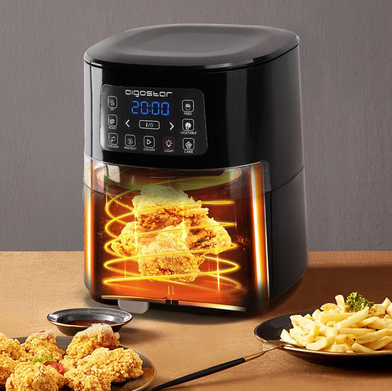 69,95 € Envio grátis | Eletrodoméstico de cozinha Aigostar 1600W 35×32 cm. Airfryer com janela de visualização Abs, pmma e policarbonato. Cor preto