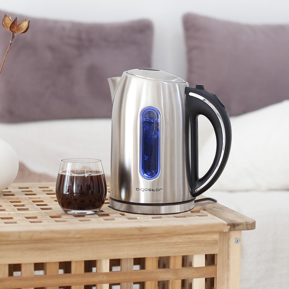 24,95 € Free Shipping | Kitchen appliance Aigostar 2200W 24×22 cm. Electric kettle Stainless steel. Silver Color