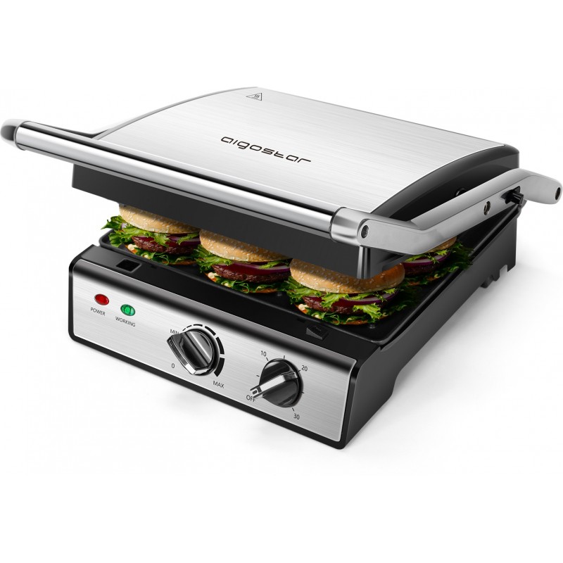 76,95 € Envío gratis | Electrodoméstico de cocina Aigostar 2000W 35×35 cm. Grill desmontable Acero inoxidable y aluminio. Color negro y plata