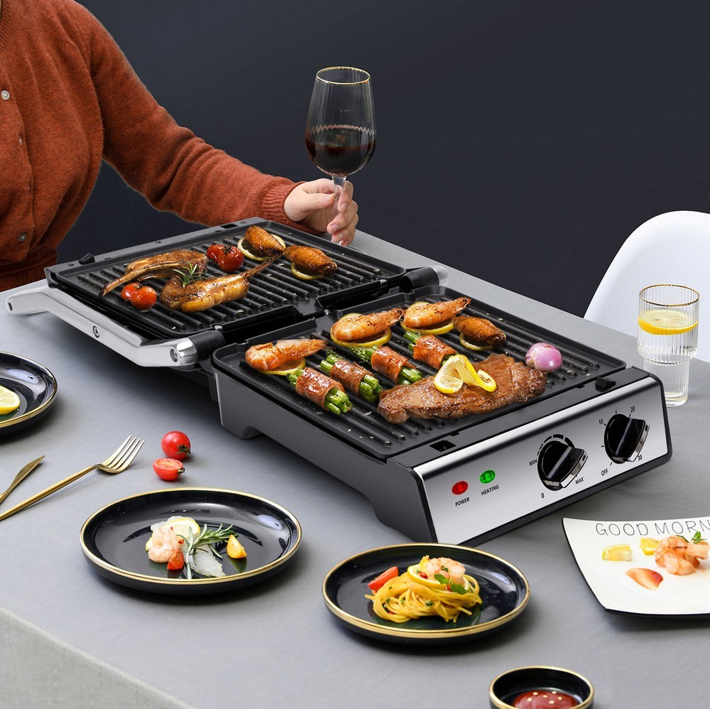 76,95 € Envío gratis | Electrodoméstico de cocina Aigostar 2000W 35×35 cm. Grill desmontable Acero inoxidable y aluminio. Color negro y plata