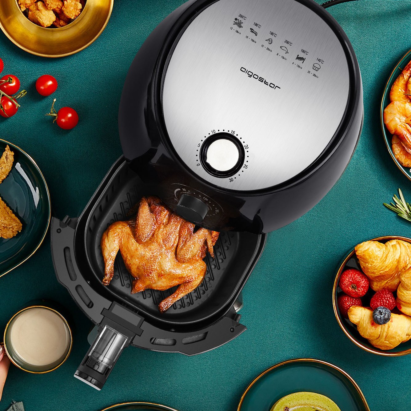 71,95 € Free Shipping | Kitchen appliance Aigostar 1500W 35×34 cm. Air fryer Pmma. Black Color