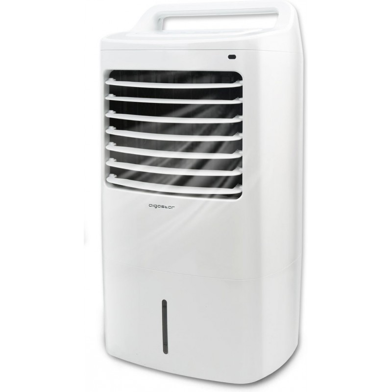 Ventilador de pé Aigostar 60W 74×38 cm. Condicionador de ar evaporativo. Controle remoto. Cronômetro. umidificador Abs e pmma. Cor branco