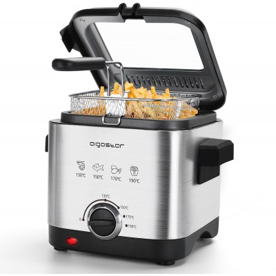43,95 € Free Shipping | Kitchen appliance Aigostar 1000W 25×24 cm. Mini fryer Stainless steel. Silver Color