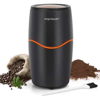 Kitchen appliance Aigostar 200W 17×10 cm. electric coffee grinder ABS and 304 stainless steel. Black Color