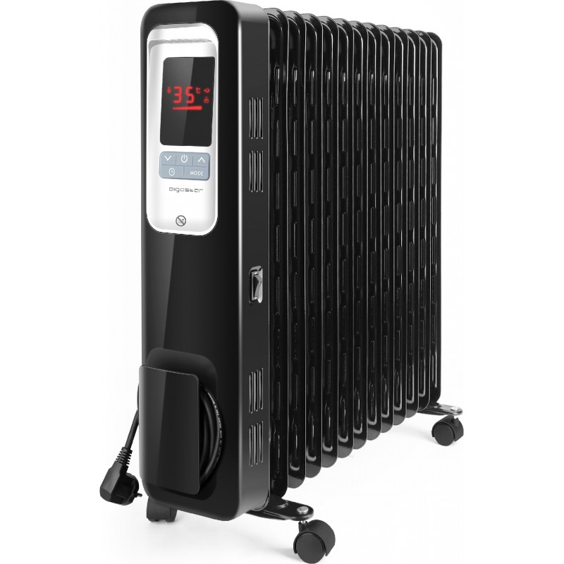 91,95 € Free Shipping | Heater Aigostar 2500W 64×60 cm. Oil cooler with 13 elements and electronic control panel Steel. Black Color