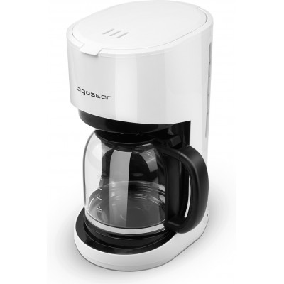 Electrodoméstico de cocina Aigostar 900W 34×26 cm. Cafetera. Máquina de café con filtro reutilizable. Función de mantener caliente. 1,5 litros Acero inoxidable y PMMA. Color blanco
