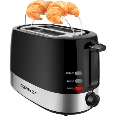 Küchengerät Aigostar 850W 34×20 cm. 2-Scheiben-Toaster PMMA und Polycarbonat. Schwarz Farbe
