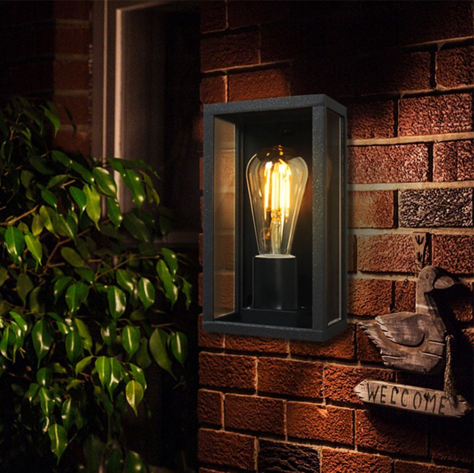 17,95 € Envio grátis | Aplique de parede ao ar livre Aigostar 60W 24×22 cm. Lâmpada de parede Alumínio e vidro. Cor preto