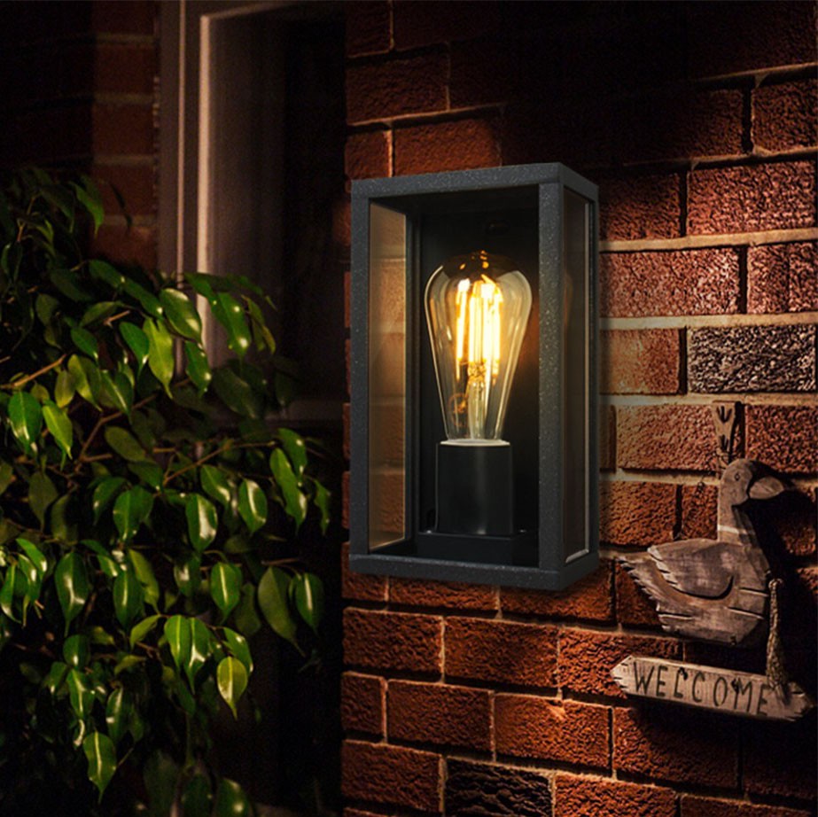 17,95 € Spedizione Gratuita | Applique da esterno Aigostar 60W 24×22 cm. Lampada a muro Alluminio e bicchiere. Colore nero