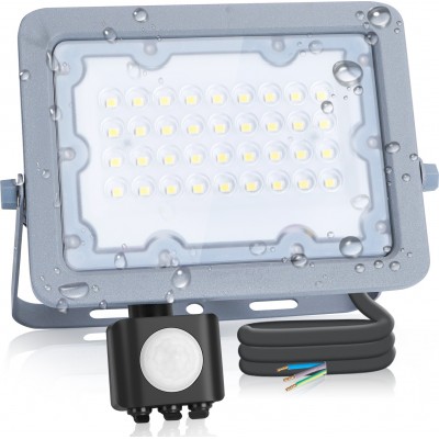 Holofote externo Aigostar 30W 6500K Luz fria. 18×18 cm. Refletor LED à prova d'água com sensor Alumínio. Cor cinza