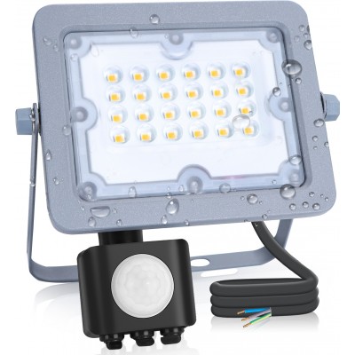 Flood and spotlight Aigostar 20W 4000K Neutral light. 16×14 cm. Waterproof LED spotlight with sensor Aluminum. Gray Color